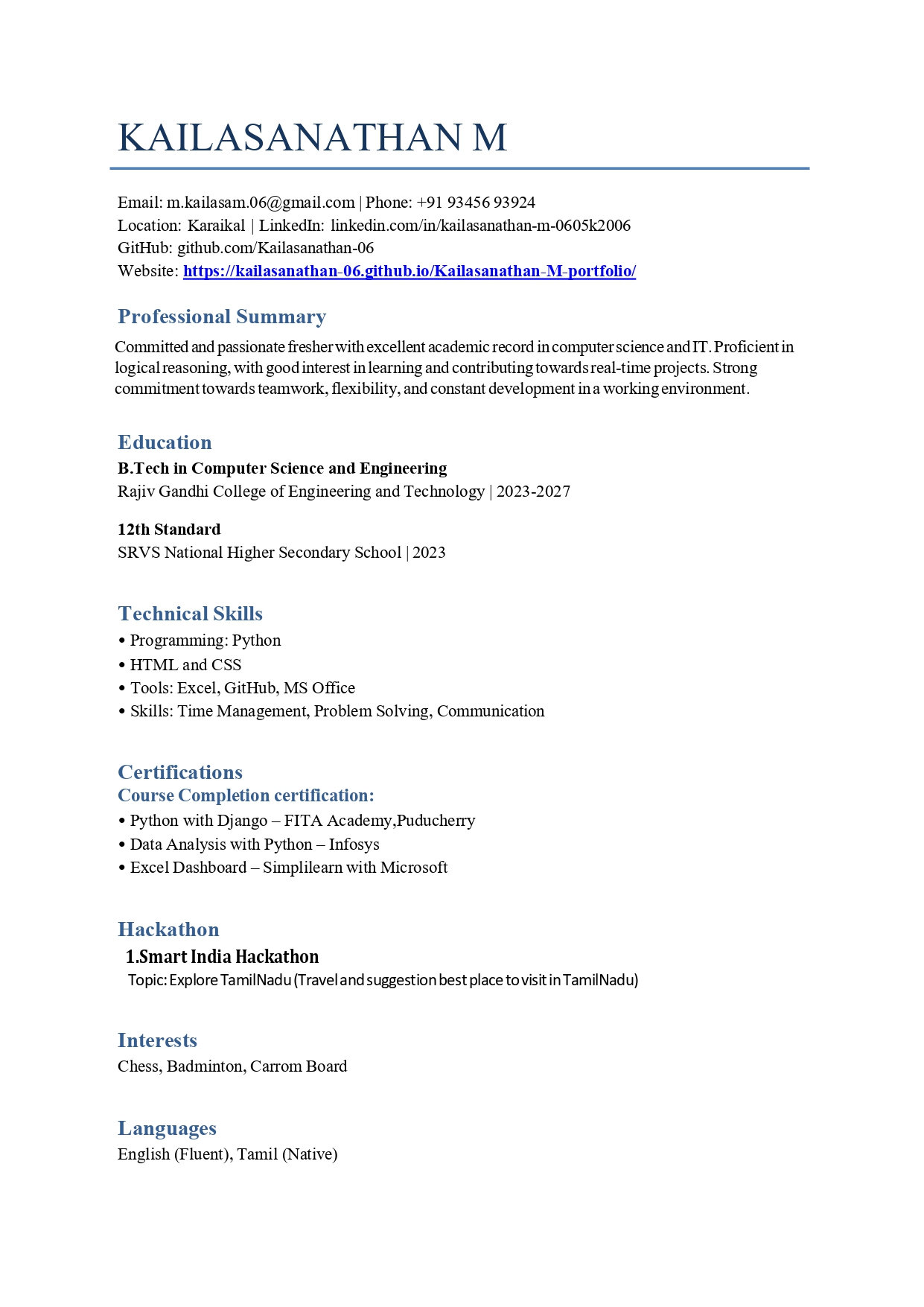 Kailasanathan M - Resume